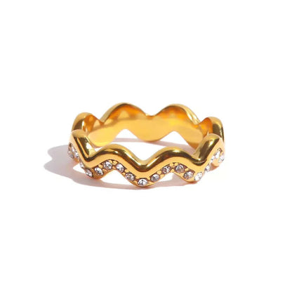Gold Wave Ring Studded with Zirconias