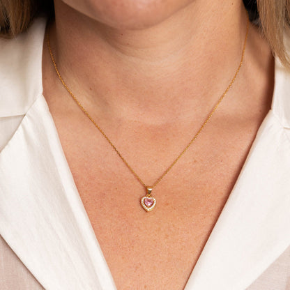Conjunto Feminino Banhado a Ouro 14k com Coração Rosa